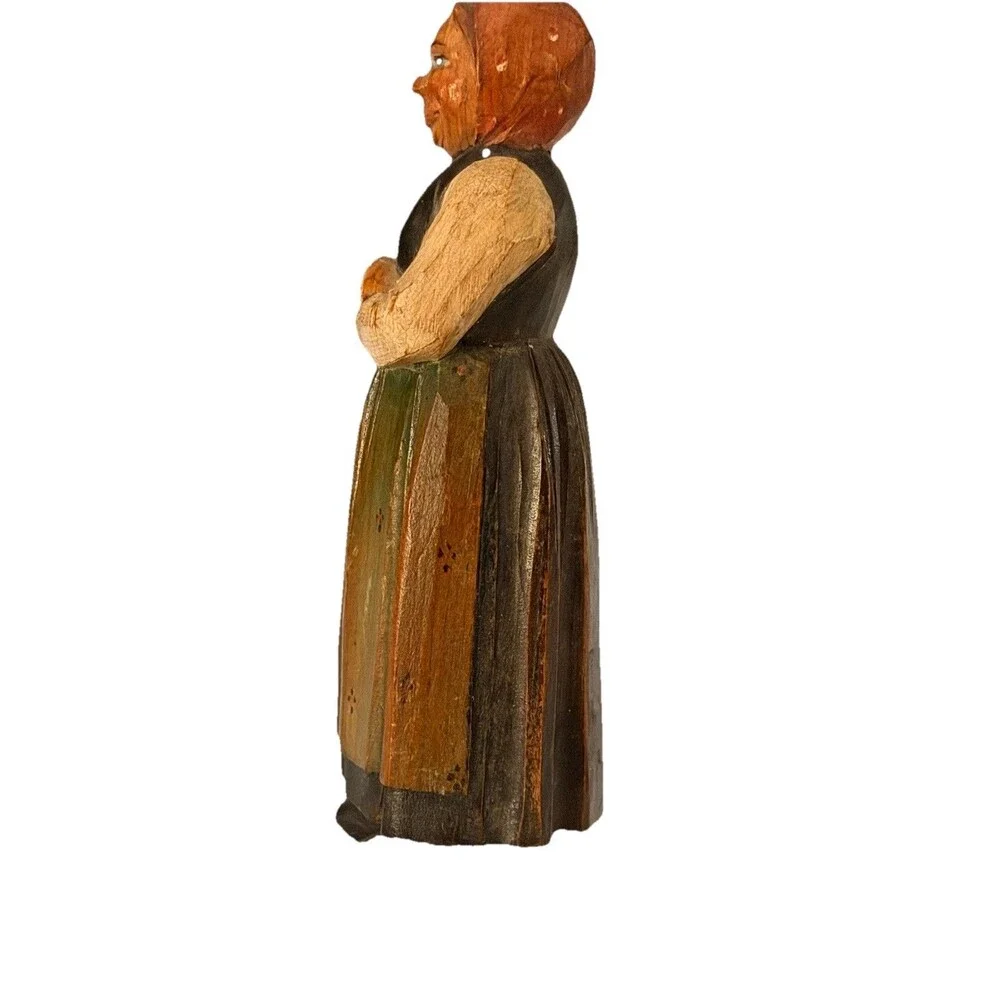 Vtg Hand Carved Wood Figurine Alpine Peasant Woman Folk Art ANRI Huggler Style